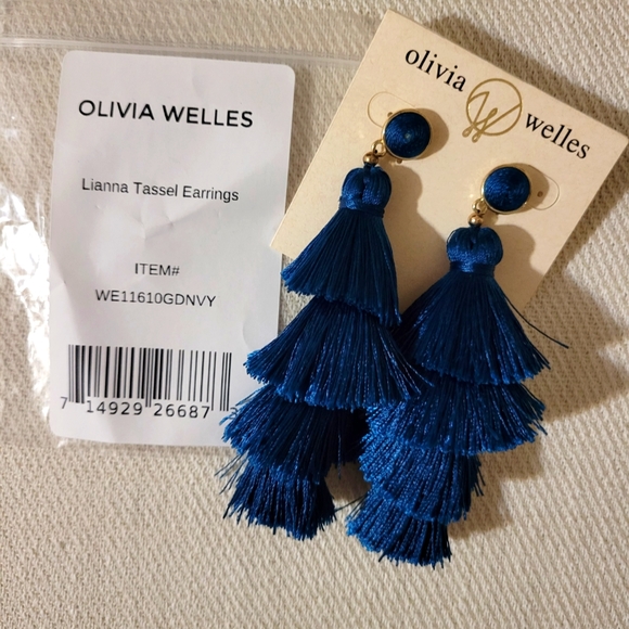 NWT Olivia Welles Lianna Tassel Dangle Earrings In Blue - Picture 2 of 2